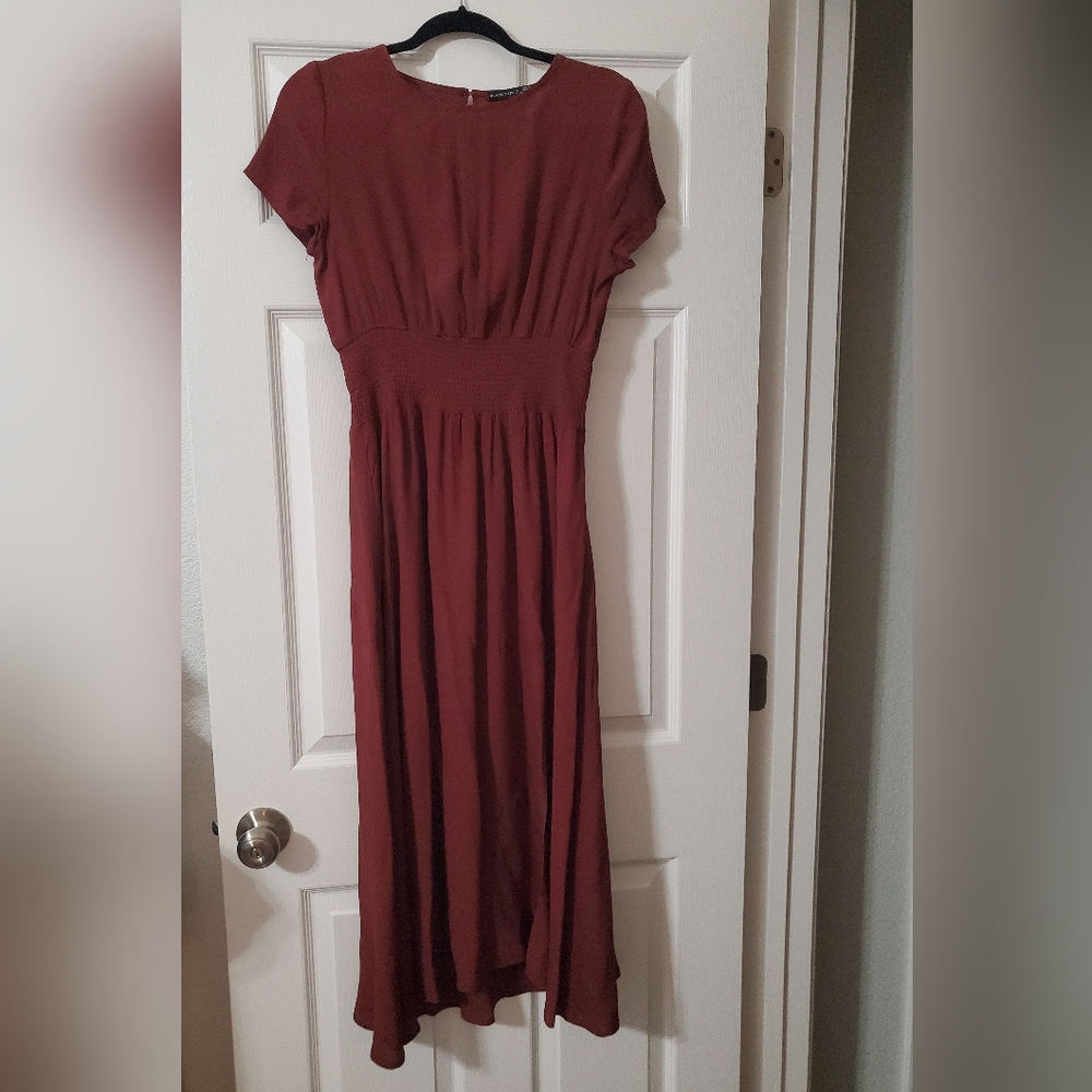 Dark Maroon Smocked-Waist Dress